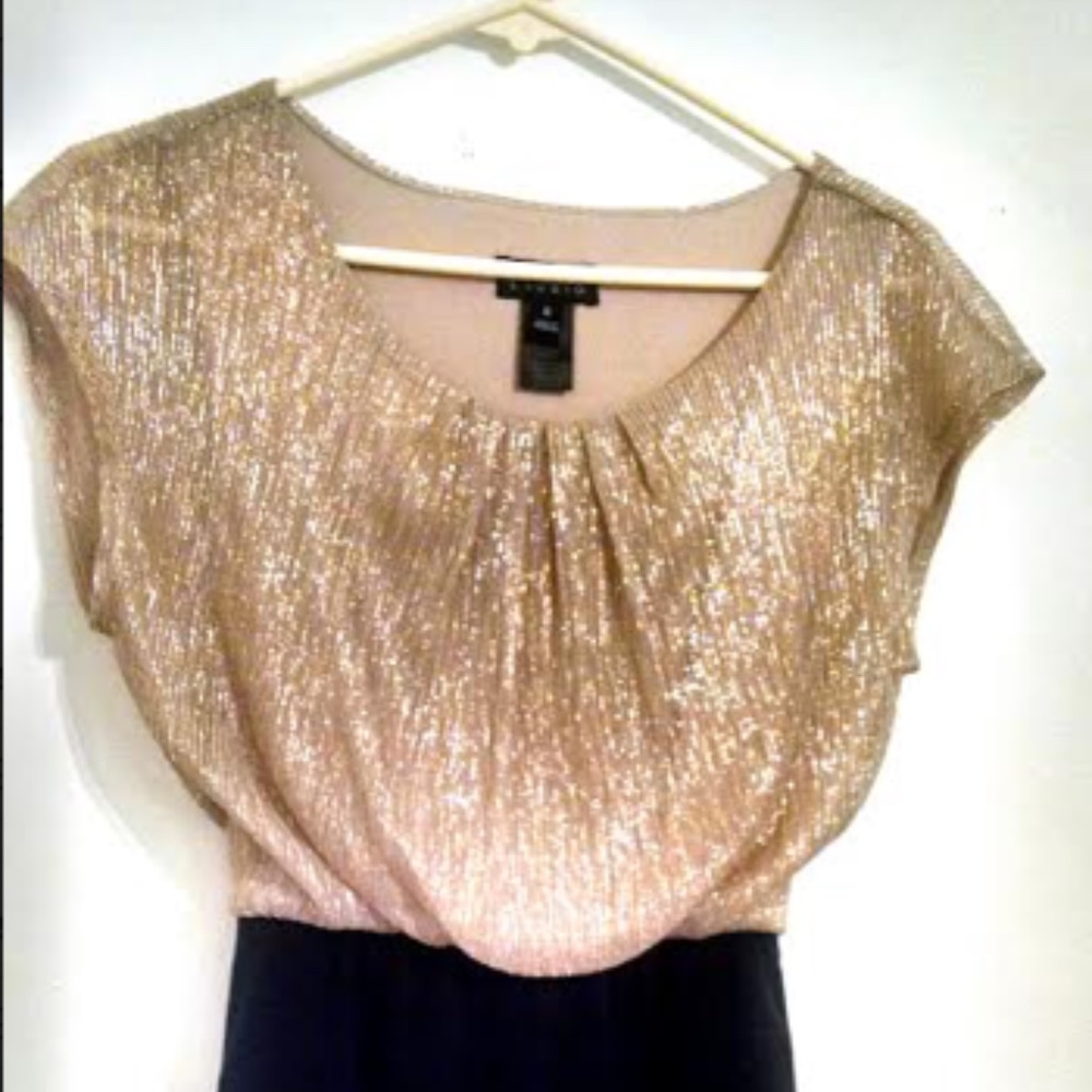 Enfocus Studio Metallic Gold& Black Ruffle dress